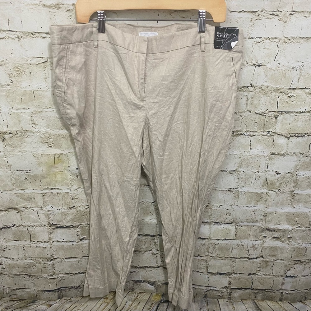 NWT New York & Company Beige‎ Linen Blend The Crosby Street Crop Slim Leg…